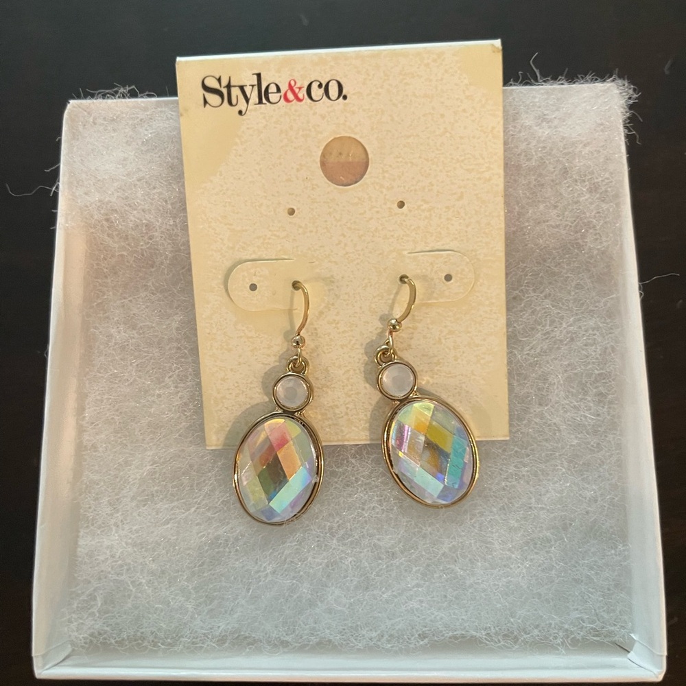 Macy's Gold Dangle Earrings with Iridescent Stones